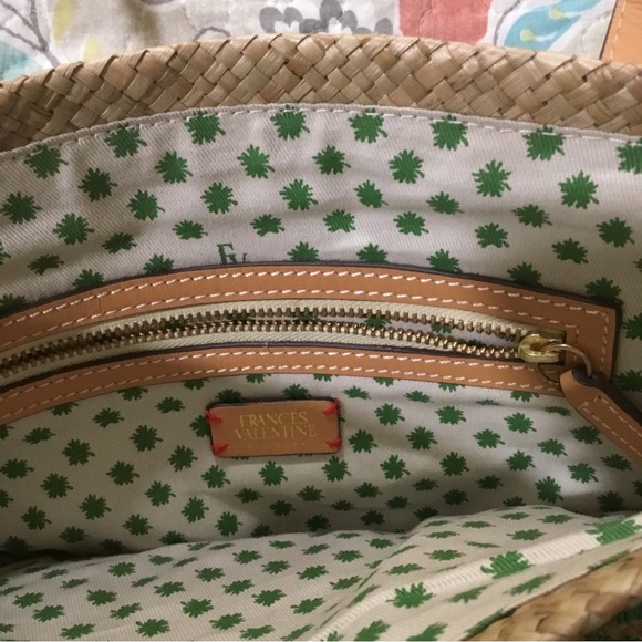 Francis Valentine Natural Straw Green Embroidery Flat Tote NWOT Flower Bag Purse - Picture 6 of 10
